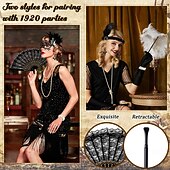ieftine Rochii din anii 1920-Set Urlați 20 de ani Anii 1920 Lungime Genunchi Rochie Flapper Ținute Rochie de bal cu accesorii Fără mâneci Gatsby Charleston Invitat la nuntă Paiete Franjuri Pană În V Costume de fancy Pentru femei
