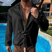 preiswerte Herrenhemd zum Knöpfen-Herren Hemd Sommerhemd Freizeithemd Strandhemd Schwarz Weiß Armeegrün Grau Leicht Blau Langarm Einfach Revers Urlaub Hawaiianisch Button-Down Bekleidung Polyester Mode Lässig Bequem