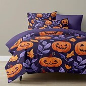 levne Sady přikrývek-halloween podzimní sada povlečení na přikrývku z dýně - obsahuje povlak na přikrývku a povlak na polštář - slavnostní a útulný design - měkká a pohodlná látka - ideální pro halloween a podzimní výzdobu domova
