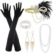 olcso Kiegészítők és még sok más-Szüret 1920-as évek A nagy Gatsby Flapper fejpánt Kiegészítő készlet Charleston Esküvői Vendég Toll Divat Női Álarcos mulatság Esküvői fogadás Lánybúcsú Fesztivál Felnőttek Kesztyűk Még több