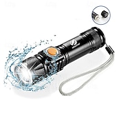 abordables Linternas-linterna led recargable súper brillante con cabeza de carga usb trasera linterna impermeable con zoom luz portátil 3 modos de iluminación batería incorporada