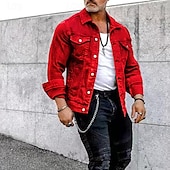 preiswerte Herrenjacken &amp; Herrenmäntel-Herren Leichte Jacke Trucker Jacke Sommerjacke Hemdjacke Urlaub Täglich Tasche Frühling &amp; Herbst Einfach Mode Klassisch Revers Regulär Schwarz Weiß Rot Marineblau Blau Jacken