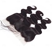 cheap Closure &amp; Frontal-14 Inch 13x6 Lace Frontal Body Wave HD Transparent Frontal Ear to Ear 13x6 Lace Frontal Closure With Baby Hair Free Part 100% Virgin Human Hair Frontal Closure Natural Hairline 150% Density