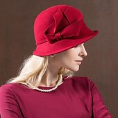halpa Juhlapäähineet-hatut 100 % villaa bowler / cloche hattu ämpärihattu fedora hattu häät teejuhlat elegantit häät keulanauhalla puhtaan värin päähine