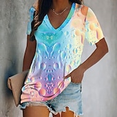 abordables T-shirt Tie and Dye et dégradé-Femmes T-shirt Graphique Papillon Teinture par nouage Basique Néon &amp; Lumineux Manche Courte Col en V Hauts Réguliers Fête Week-end Imprimé Jaune Rose Claire Bleu Vert Bleu clair