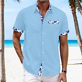 economico Vacanza-Per uomo Camicia camicia di lino Camicia estiva Camicia hawaiana Color Block Da mare Curise Nero Bianco Rosa Blu marino scuro Manica corta Con colletto Primavera estate Abbigliamento Collage