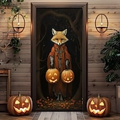 billige Halloween dørdeksler-halloween dørdekorasjoner halloween dørdeksler svart katt gresskar dør billedvev dør gardin dekorasjon bakteppe dør banner for inngangsdør gårdshus ferie fest dekor forsyninger