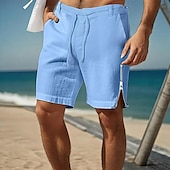 tanie Wakacje-Męskie Szorty Lniane szorty Letnie szorty Szorty plażowe Prosta noga Równina Oddychający Miękka Do kolan Codzienny Święto Moda Moda miejska Biały Niebieski Nieelastyczny