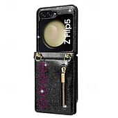 お買い得  サムスン用ケース-電話 ケース 用途 サムスンのギャラクシー Zフリップ7 Zフリップ6 Z Flip 5 Z Flip 4 Z Flip 3 フリップカバー ジッパ－ ストラップ付き ブリンブリングリッターシャイニー レトロ風 PC PUレザー