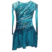 Figure Skating Dress Women's Ice Skating Skirt Dress Green Thumbhole Open Back Spandex High Elasticity Professional Competition Skating Wear Thermal Warm Classic Crystal / Rhinestone Long Sleeve Ice4
