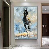 abordables Peintures animaux-peinture à l&#039;huile de cheval en cours d&#039;exécution - couteau à palette moderne peint à la main peinture à l&#039;huile animale abstraite sur toile pour les décorations murales d&#039;illustration de chambre à