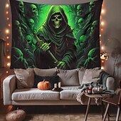 billige Halloween dekorasjon-halloween dekorasjoner grønne hodeskaller hengende billedvev veggkunst stor billedvev veggmaleri dekor fotografi bakteppe teppe gardin hjem soverom stue
