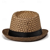 billige Fedora hatt-Herre Kentucky Derby Hat Solhatt Bowlerhatt Svart Kakifarget Lakris Mote Fritid Gate Daglig Fargeblokk Geometrisk Solkrem Pustende