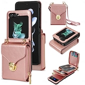 ieftine Carcasă Samsung-telefon Maska Pentru Samsung Galaxy Z Flip 7 Z Flip 6 Z Flip 5 Z Flip 4 Z Flip 3 Capac Spate Fermoar cu Lanyard Loc pentru card Retro TPU PU piele