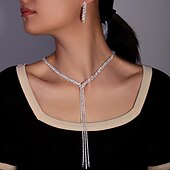 economico Parure di gioielli-I monili nuziali 2 Diamanti d&#039;imitazione 1 collana Orecchini Per donna Classico Dolce Adorabile Lungo Amore Prezioso Parure di gioielli Per Matrimonio Regalo