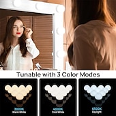 economico Lampadine LED a sfera-luci di cortesia a led per specchio luci di cortesia attaccate con 10 lampadine dimmerabili 3000k 4000k 6500k 3 modalità colore luminosità dimmerabile cavo usb attaccare per la toeletta corpo bagno