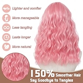 economico Parrucche da festa-parrucca parrucche di media lunghezza per donna riga in mezzo capelli sintetici parrucca ondulata con ciocche migliorate parrucca di capelli naturali per uso quotidiano per feste/carnevale