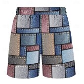 baratos Impressão Geométrica-Homens Bloco de cor Grade / xadrez Estampa Geométrica Shorts de Natação Bermuda de Surf Calção de Banho Cintura Média Havaiana Casual Feriado Praia Com Cordão com forro de malha Cintura elástica