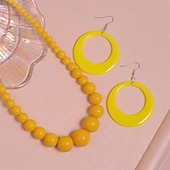 economico Accessori per acconciature-orecchini e collana pendenti alla moda retrò in acrilico rosa boho da donna anni &#039;80
