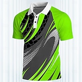 economico Polo da golf da uomo-Per uomo A righe Polo Sportivi Maglia da golf Manica Corta Magliette polo Camicie con Colletto Casual Abbigliamento sportivo Abbigliamento da vacanza Bottoni Stampa 3D Primavera &amp; Estate Giallo Verde