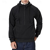 economico felpe con cappuccio da uomo di base-Per uomo Felpa con cappuccio Felpa con cappuccio e cerniera a un quarto Felpa con cappuccio in pile Nero Verde militare Cachi Con cappuccio Liscio Tasche Sportivo Giornaliero Per eventi Streetwear