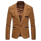 abordables Blazers Clásicos para Hombres-Hombre chaqueta Negocio Fiesta de Cóctel Fiesta de Boda Moda Casual Primavera &amp; Otoño Pana Plano Botón Bolsillo Cómodo Botonadura Simple Chaqueta de sport Burdeos Azul Marino Color Caquí