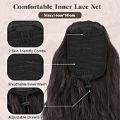 abordables Queue-de-cheval-Extension de queue de cheval bouclée ondulée pour femmes noires cordon de serrage queue de cheval queues de cheval extensions de cheveux queue de cheval 26 pouces de long cheveux noirs naturels