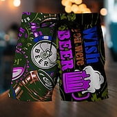 levne Jídlo a nápoje-Pánské Písmeno Pivo Plavecké trenýrky Plavky pánské Surfovací šortky Středně vysoký pas Módní Havajské Designové Ležérní Denní Dovolená Kapsy Šňůrky Elastický pas Návrhář Oblečení