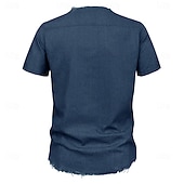tanie męskie jeansowe koszule-Męskie Koszula Koszula Chambray Koszula Calico Letnia koszula Dżinsowa koszula Granatowy Ciemnoniebieski Jasnoniebieski Krótki rękaw Jednokolorowe Stójka Codzienny Święto Ściągana na sznurek Odzież
