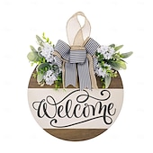 cheap Wreaths &amp; Garlands-1pc Crafting 12 Inches Welcome Sigh For Front Door Big Wooden Wreath Welcome Wreath Farmhouse Front Door Decoration Housewarming Gift for Home Outdoor Indoor