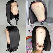 cheap Human Hair Lace Front Wigs-Brazilian Straight Bob Wig Human Hair 14 inch 13x4 HD Lace Front Wigs 180 Density Glueless Pre Plucked with Baby Hair 180% Density Glueless Short Human Hair Wigs for Black Women Natural Color