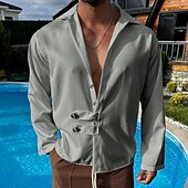 preiswerte Herrenhemd zum Knöpfen-Herren Hemd Sommerhemd Freizeithemd Strandhemd Schwarz Weiß Armeegrün Grau Leicht Blau Langarm Einfach Revers Urlaub Hawaiianisch Button-Down Bekleidung Polyester Mode Lässig Bequem