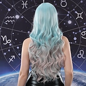 olcso Party Parókák-Szintetikus Paróka Göndör Mély Göndör Középső Rész Rétegezett Frizura Géppel Készült Paróka 26 Hüvelyk Rózsaszín  Lila Szintetikus Haj Nők Cosplay Parti Divat Természetes Fekete Halloween Parókák