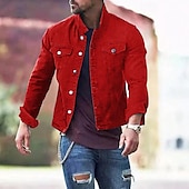 preiswerte Herrenjacken &amp; Herrenmäntel-Herren Leichte Jacke Trucker Jacke Sommerjacke Hemdjacke Urlaub Täglich Tasche Frühling &amp; Herbst Einfach Mode Klassisch Revers Regulär Schwarz Weiß Rot Marineblau Blau Jacken