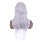 economico Parrucche da festa-Parrucche lunghe 28 pollici 70 cm capelli ricci e ondulati parrucche resistenti al calore per le feste di Halloween e cosplay bianche puro