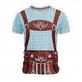 voordelige 3D T-shirts-Oktoberfest Voor heren Ruitjes Duitsland dirndls T-shirt Korte mouw T-shirt 3D-afdrukken Strakke ronde hals Overhemd Vakantie overdreven Ontwerper Carnaval Feest Licht Blauw Blauw 1# Blozend Roze
