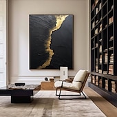 preiswerte Abstrakte Gemälde-Wabi Sai Art, handgefertigtes schwarzes Wandkunstgemälde, handgemaltes schwarz-goldenes Strukturgemälde, Ölgemälde mit goldener Struktur, Wandkunst, schwarzes abstraktes Gemälde, Kunstgemälde im