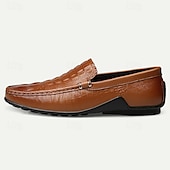 levne Neformální-pánské hnědé mokasíny z krokodýlí kůže - stylové slip-on společenské boty pro podnikání i běžné nošení