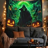 billige Halloween dekorasjon-halloween dekorasjoner grønne hodeskaller hengende billedvev veggkunst stor billedvev veggmaleri dekor fotografi bakteppe teppe gardin hjem soverom stue