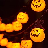 billige Halloween utendørs-solenergi halloween gresskar string lys lyser opp gresskar jack o lanterne 5m 20leds 7m 30leds 8 moduser husholdning vanntett for halloween hage hage hage plen balkong dekorasjon