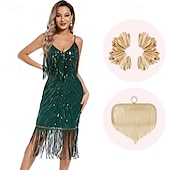 olcso Öltözetek-Retró Ordító 20-as évek 1920-as évek Flapper ruha Szerepjáték Jelmezek Felszerelések A nagy Gatsby Esküvői Vendég Flitter Rojt Női Karácsony Mindszentek napja Farsang Halloween Buli / Este Esküvői