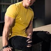 Недорогие Футболки и майки для бега-Муж. Футболка для бега С короткими рукавами Футболка Футболка Повседневные Одежда для спорта и отдыха Лето Однотонный Быстровысыхающий Мягкий Дышащий Тренировка в тренажерном зале Прогулки Бег