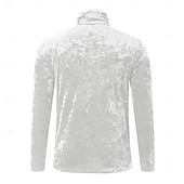 billiga grundläggande t-shirts-Herr T-shirt i sammet Långärmad tröja Mock turtleneck Långärmad Polokrage Sommar Ensfärgat Dagligen Hawaiisk Knappar Utomhus Gata Casual Svart Vit Grön Topp t-shirt för män