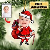 tanie Boże Narodzenie-Spersonalizowane ozdoby choinkowe z fotografiami akryl 2D customowe ozdoby choinkowe z twarzą dziecka dekoracje wieszaki prezenty