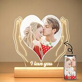 cheap Gifts-Personalized Light Up Photo Frame Wedding Couples Custom Heart Shaped USB Night Light for Wedding Valentines Anniversary Gift for Wife Husband or Lover