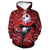 levne Mikiny s kapucí-Jack Skellington Kapuce Animák Manga Anime 3D Přední kapsa Grafika Klokaní kapsa Pro Pro páry Pánské Dámské Dospělé předvečer Všech svatých Karneval Plesová maškaráda 3D tisk Běžné / Denní
