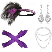 olcso Kiegészítők és még sok más-Szüret 1920-as évek A nagy Gatsby Flapper fejpánt Kiegészítő készlet Charleston Esküvői Vendég Toll Divat Női Álarcos mulatság Esküvői fogadás Lánybúcsú Fesztivál Felnőttek Kesztyűk Fülbevalók