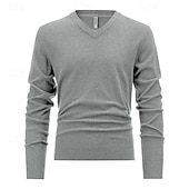 cheap Men&#039;s Pullover Sweater-Men&#039;s Pullover Sweater Jumper Knit Sweater Ribbed Knit Regular Knitted Plain V Neck Fashion Basic Daily Wear Date Clothing Apparel Fall &amp; Winter Black White S M L