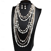 cheap Jewelry Sets-Bridal Jewelry Sets 1 set Pearl 1 Necklace Earrings Women&#039;s Elegant Vintage Cute Layered Precious Oval Jewelry Set For Wedding Party