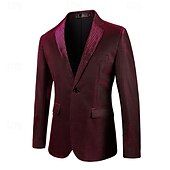 billige Blazere for menn-Herre Blazer Formell kveld Fritid / hverdag Søt Alle årstider 65%Cotton 35%Polyester Ensfarget / vanlig farge Paljetter Fritid Bryllup Enkeltkneppet Blazer Sølv Svart Rød Blå